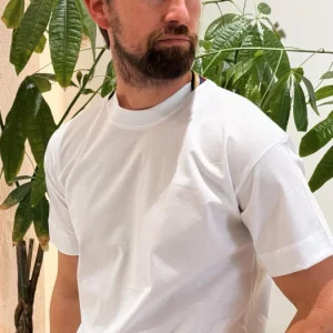 T-shirt Mercerizzato con Collo Multicolor BIANCO