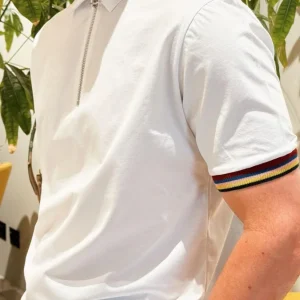 Polo Mercerizzato con Zip e Balza Multicolor BIANCO