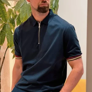 Polo Mercerizzato con Zip e Balza Multicolor BLU