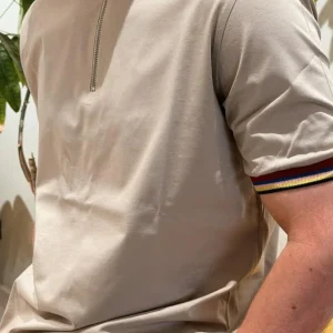 Polo Mercerizzato con Zip e Balza Multicolor SABBIA