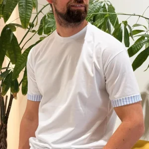 T-shirt Mercerizzato con Applicazione Tessuto BIANCO