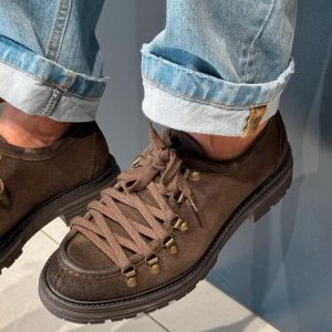 Derby Scamosciata Con Ganci Metallici MORO