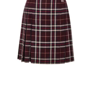 Gonna Scozzese Bordeaux con Pieghe Dolce & Gabbana