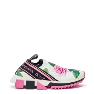 Sneakers in Maglina con Stampa Rose Dolce & Gabbana