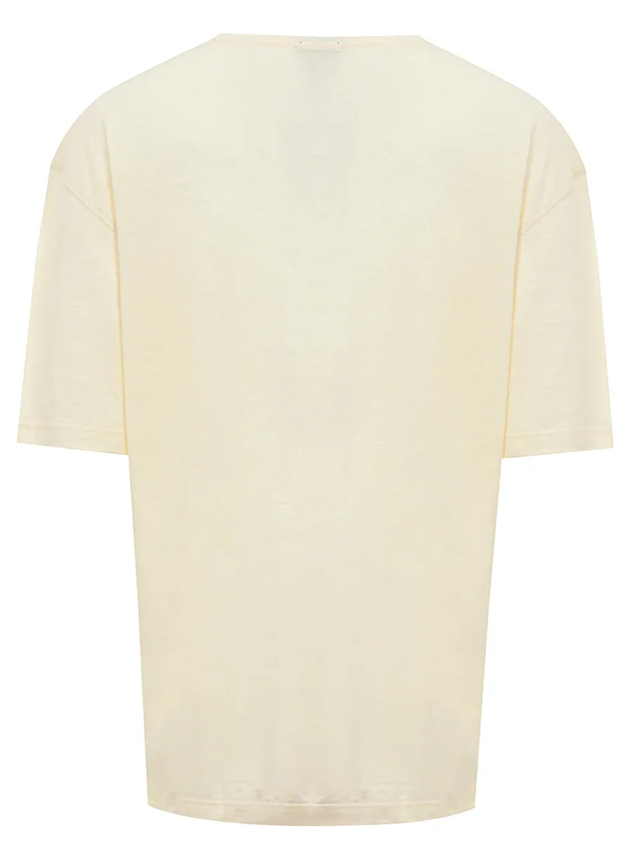 T-Shirt Corneliani Giallo Chiaro a Manica Corta in Lino - immagine 3