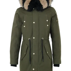 Parka Lungo Verde Militare con Cappuccio e Pelliccia Moose Knuckles