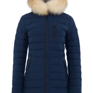Piumino Lightweight Imbottito in Blu con Collo Pelliccia Moose Knuckles