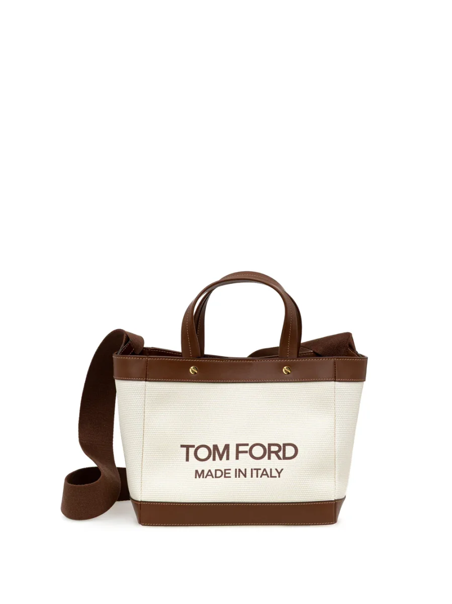 Borsa T-Screw Tote in Canvas Beige Tom Ford