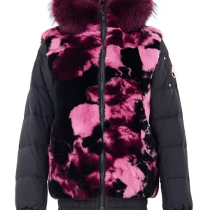 Giubbino Bomber Nero con Inserti in  Pelo Multicolor Moose Knuckles