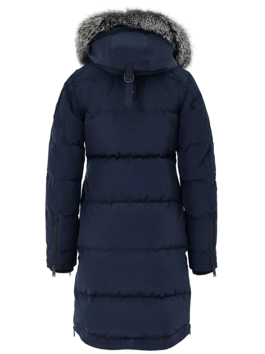 Giubbino Blu Lungo Imbottito con Cappuccio e Pelliccia Moose Knuckles - immagine 3