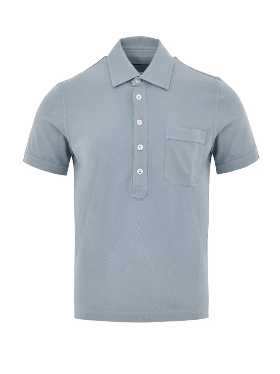 Polo in Cotone Piquet Azzurro Tom Ford - immagine 2
