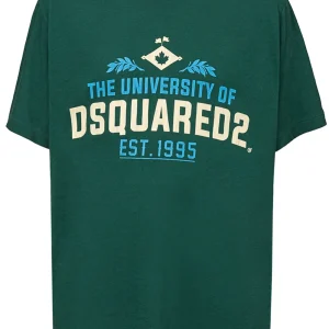 T-shirt Overfit in Cotone Verde con Stampa Dsquared2.