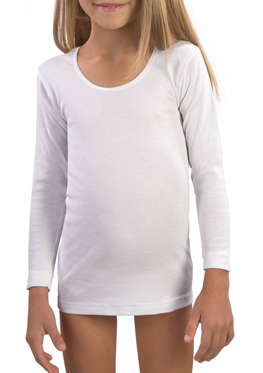 MAGLIA MANICA LUNGA BAMBINA GIROCOLLO BORDO RASO 100% COTONE CALDO INTERLOCK