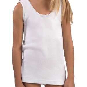 CANOTTA SPALLA LARGA BAMBINA CATENA MACRAMÈ 100% COTONE CALDO INTERLOCK