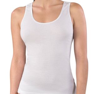 CANOTTA SPALLA LARGA DONNA GIROCOLLO BORDO RASO 100% PURO COTONE COSTINA 1/1