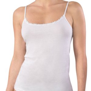 CANOTTA SPALLA STRETTA DONNA GIROCOLLO CATENA MACRAMÈ 100% PURO COTONE COSTINA 1/1