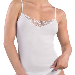 CANOTTA SPALLA STRETTA DONNA APPLICAZIONE MACRAMÈ 100% PURO COTONE COSTINA 1/1