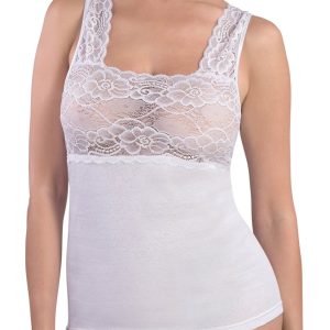 CANOTTA SPALLA LARGA DONNA CON BALZA IN PIZZO COSTINA 1/1 IN 100% PURO COTONE 40/1