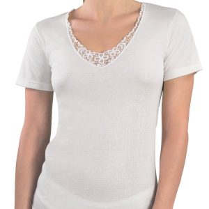 MAGLIA MEZZA MANICA DONNA APPLICAZIONE MACRAMÈ LANA E COTONE