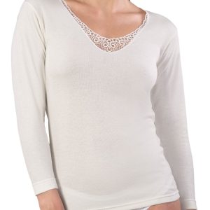 MAGLIA MANICA LUNGA DONNA APPLICAZIONE MACRAMÈ LANA E COTONE