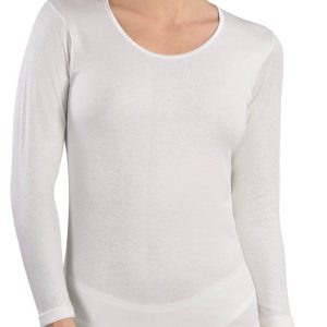 MAGLIA MANICA LUNGA DONNA GIROCOLLO BORDO RASO LANA E COTONE