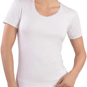 MAGLIA MEZZA MANICA DONNA GIROCOLLO CATENA MACRAMÈ 100% COTONE CALDO INTERLOCK