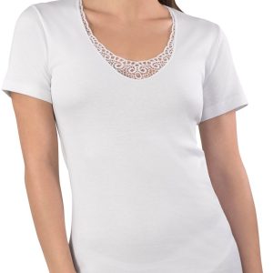 MAGLIA  MEZZA MANICA DONNA APPLICAZIONE MACRAMÈ 100% COTONE CALDO INTERLOCK