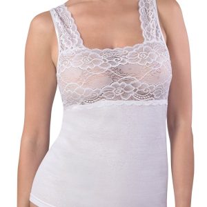 CANOTTA SPALLA LARGA DONNA CON BALZA IN PIZZO 100% COTONE CALDO INTERLOCK