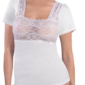 MAGLIA MEZZA MANICA DONNA CON BALZA IN PIZZO 100% COTONE CALDO INTERLOCK