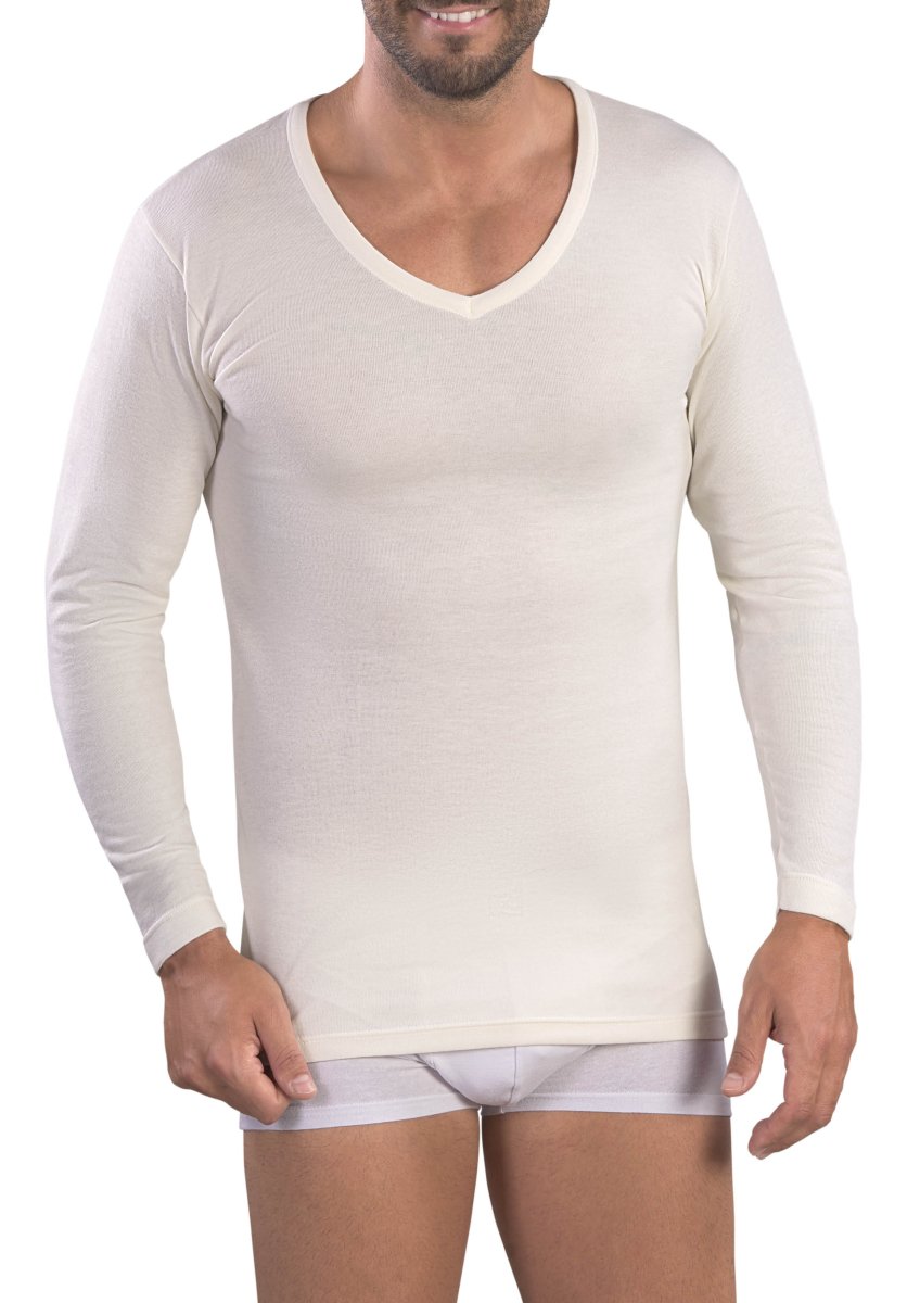 MAGLIA MANICA LUNGA UOMO COLLO A PUNTA LANA E COTONE - immagine 2