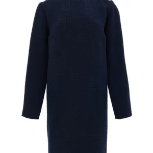 Abito in Bouclé Blu con Bottoni Logo Gucci