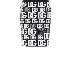 Minigonna in Maglina Nera con Stampa Allover Dolce & Gabbana