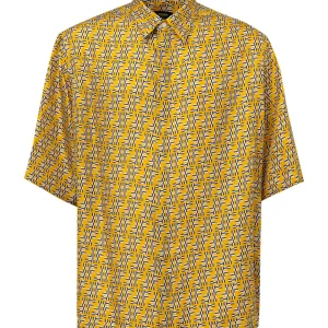 Camicia in Seta Gialla Hita con Stampa Labyrinth Fendi
