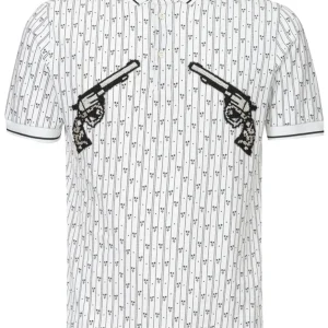 Polo in Piquet Bianca con Stampa Allover Dolce & Gabbana