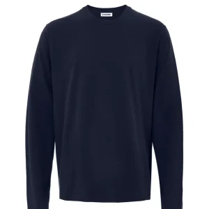 T-Shirt Blu Maniche Lunghe con Logo Ricamo Jil Sander