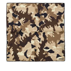 Fazzoletto da Taschino in Seta Beige con Stampa Camouflage Tom Ford