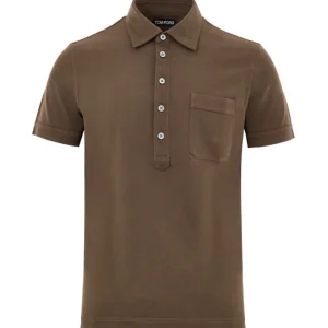 Polo in Cotone Piquet Marrone Tom Ford