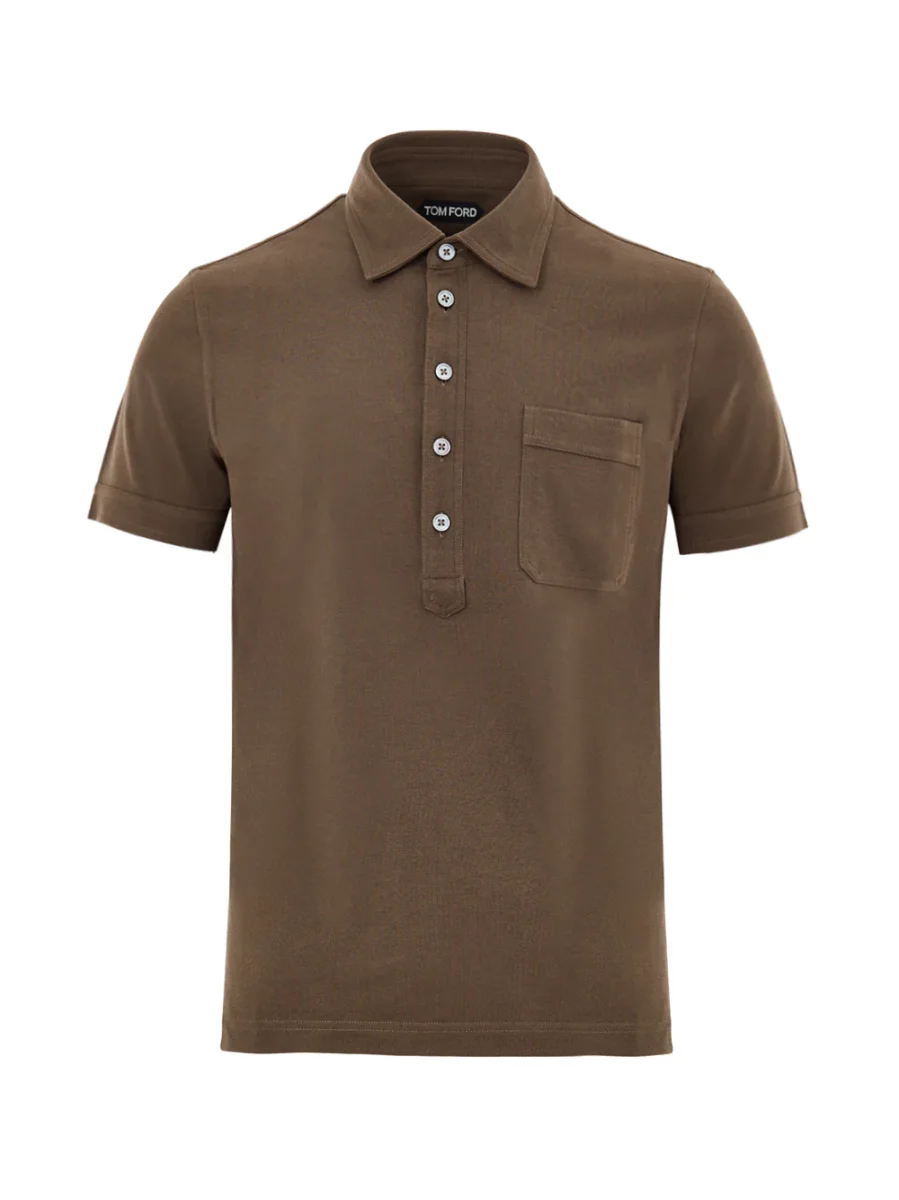 Polo in Cotone Piquet Marrone Tom Ford