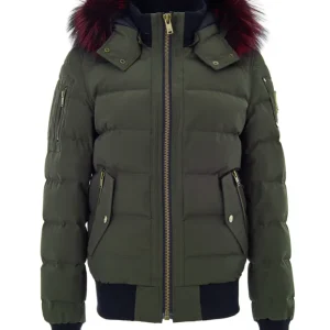 Piumino Bomber in Verde con Cappuccio e Pelliccia Moose Knuckles