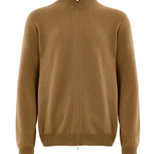 Maglione Cardigan in Lana Marrone con Zip Gran Sasso