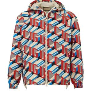 Giubbino in Nylon con Stampa Geometrica Multicolor Gucci