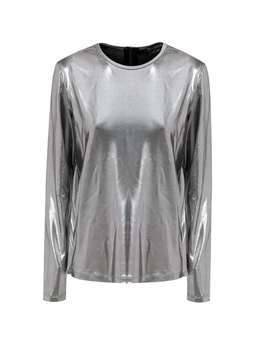 Maglietta in tessuto metallizzato argento Tom Ford