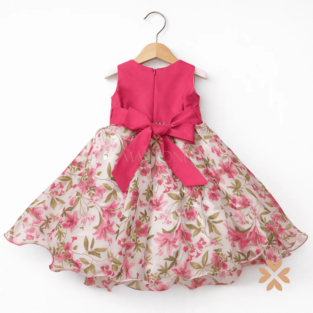 Abito floreale rosa con maxi fiocco - Ambarabà - immagine 4