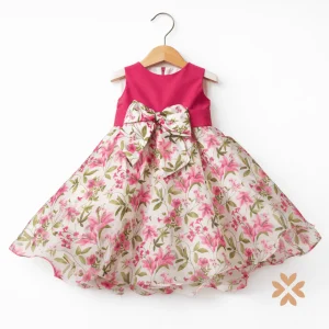 Abito floreale rosa con maxi fiocco - Ambarabà