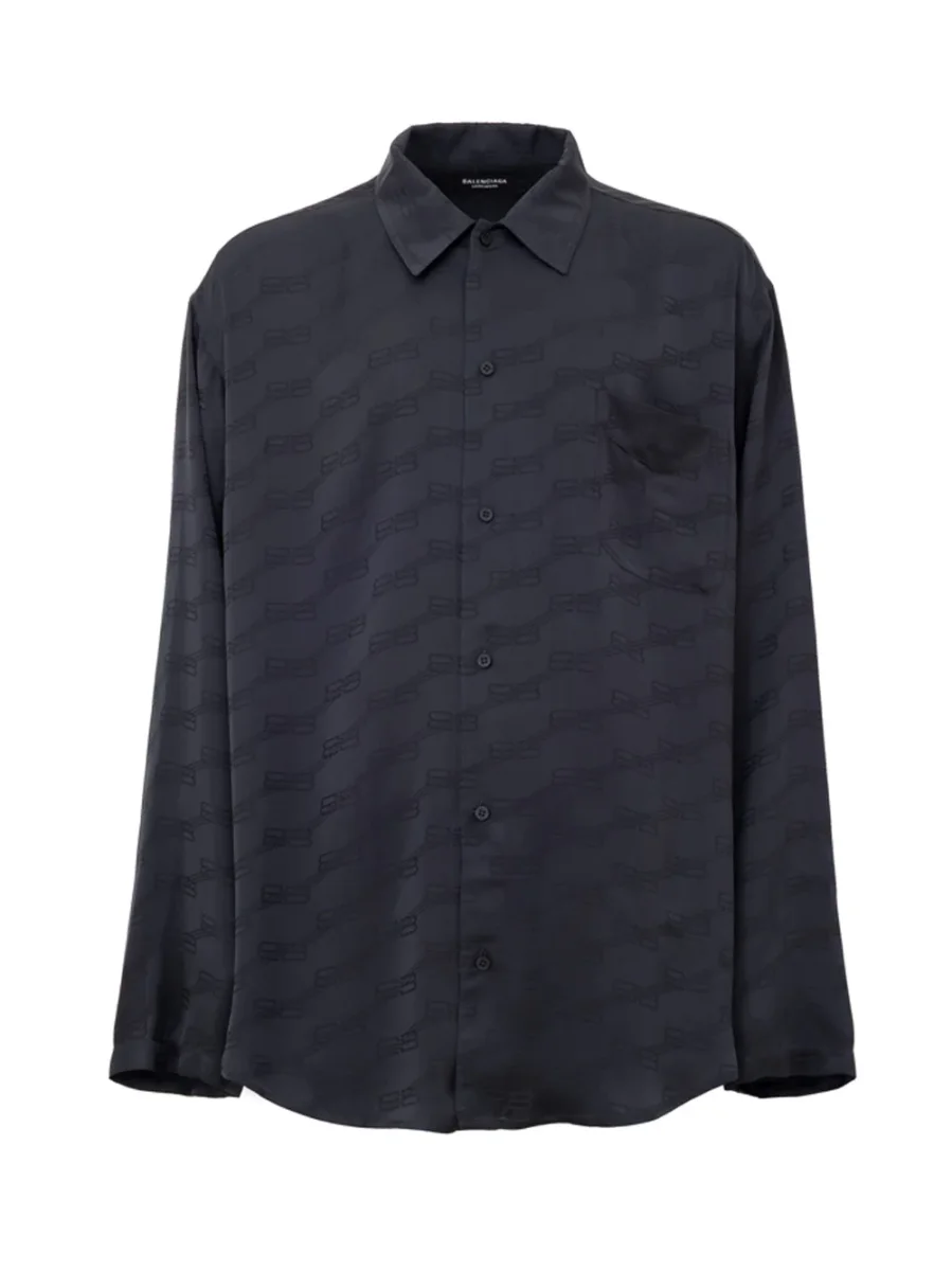 Camicia Over Homewear con Logo Allover Balenciaga