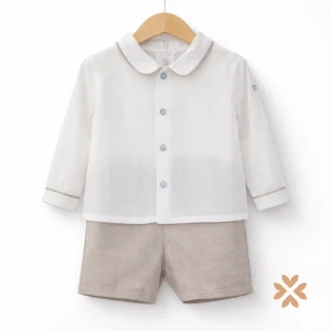 Completo bimbo camicia e bermuda in cotone e lino - Deolinda