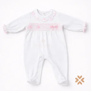 Tutina intera bianca punto smock rosa - Deolinda