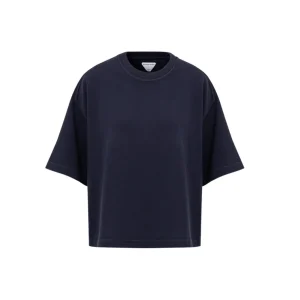 T-Shirt Cropped Blu con Collo Squadrato Bottega Veneta