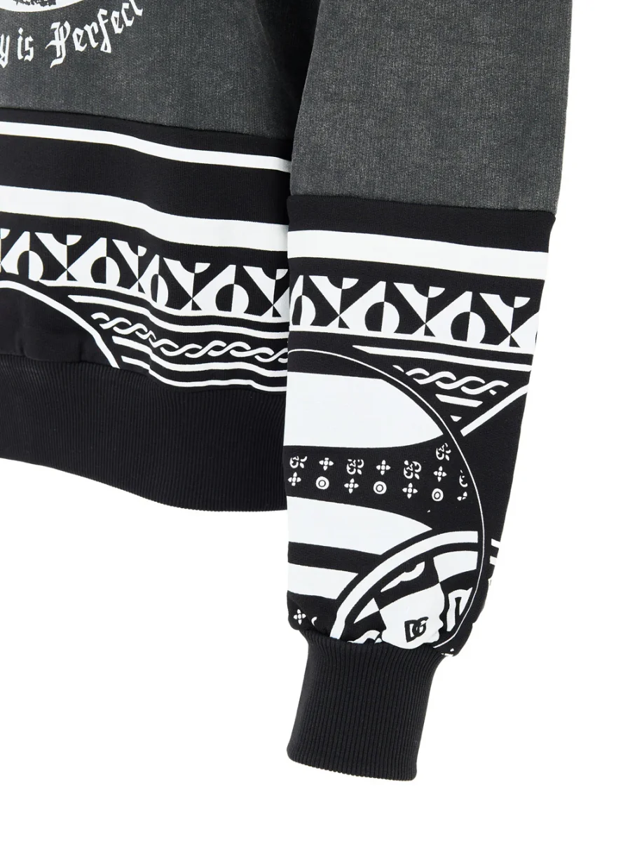 Felpa Nera Délavé con Stampa 'Nobody is Perfect' Dolce & Gabbana - immagine 5