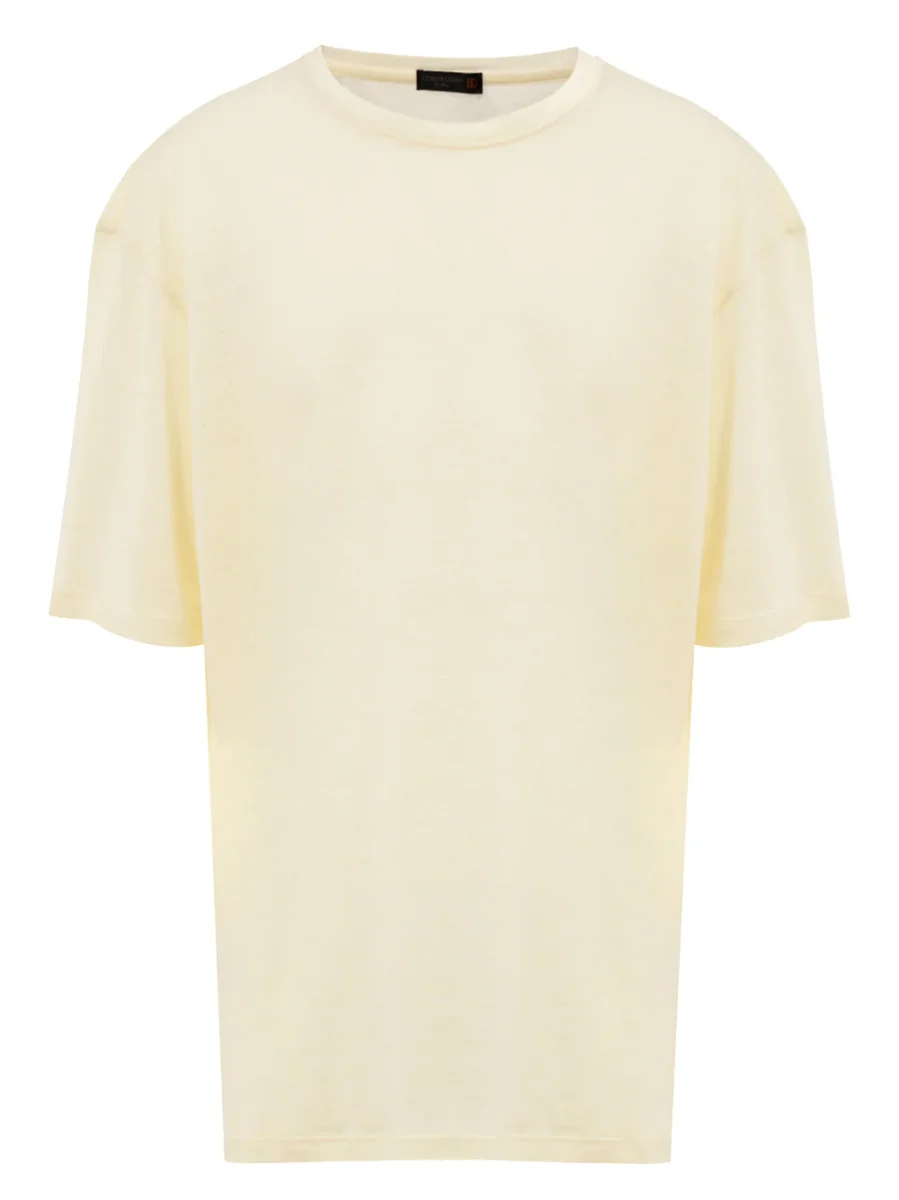 T-Shirt Corneliani Giallo Chiaro a Manica Corta in Lino - immagine 2